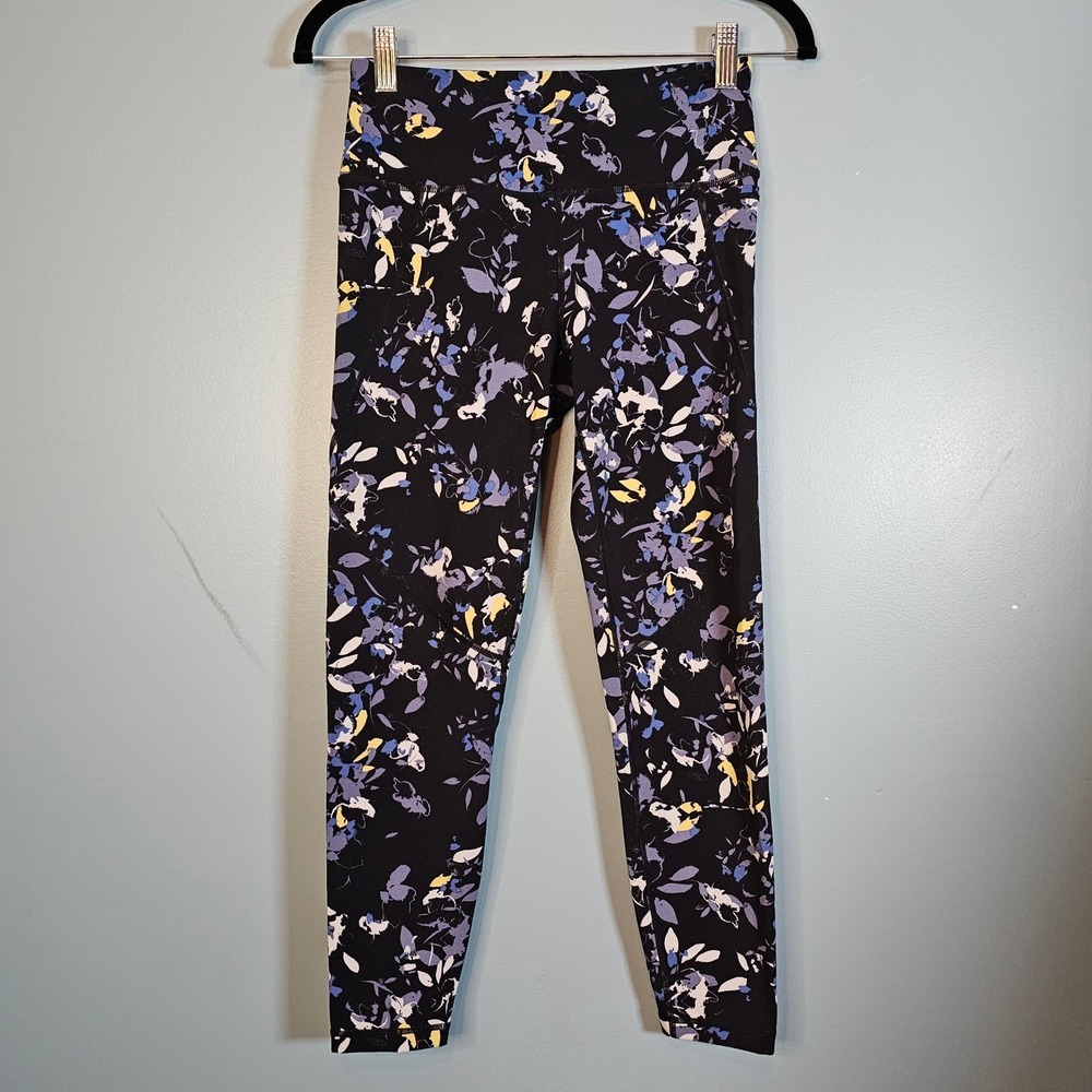 Sweaty Betty Power 7/8 Length Floral Print Leggings Womens XS Black Blue Yellow